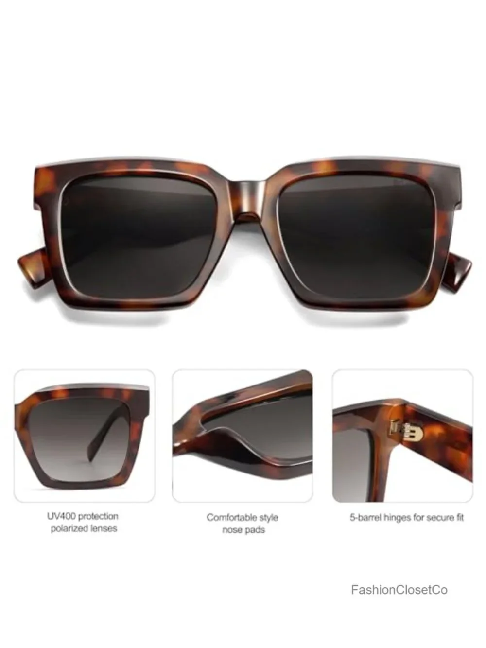 Trendy Square Polarized Sunglasses for Men Women UV400 Protection Large